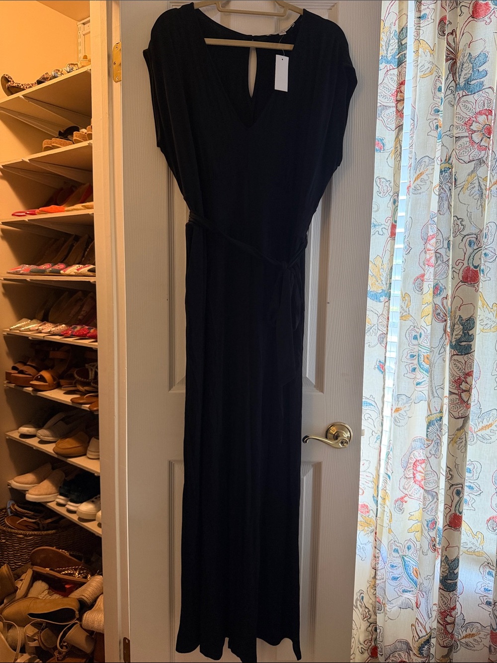 LOFT Black V-Neck Maxi Dress with Waist Tie